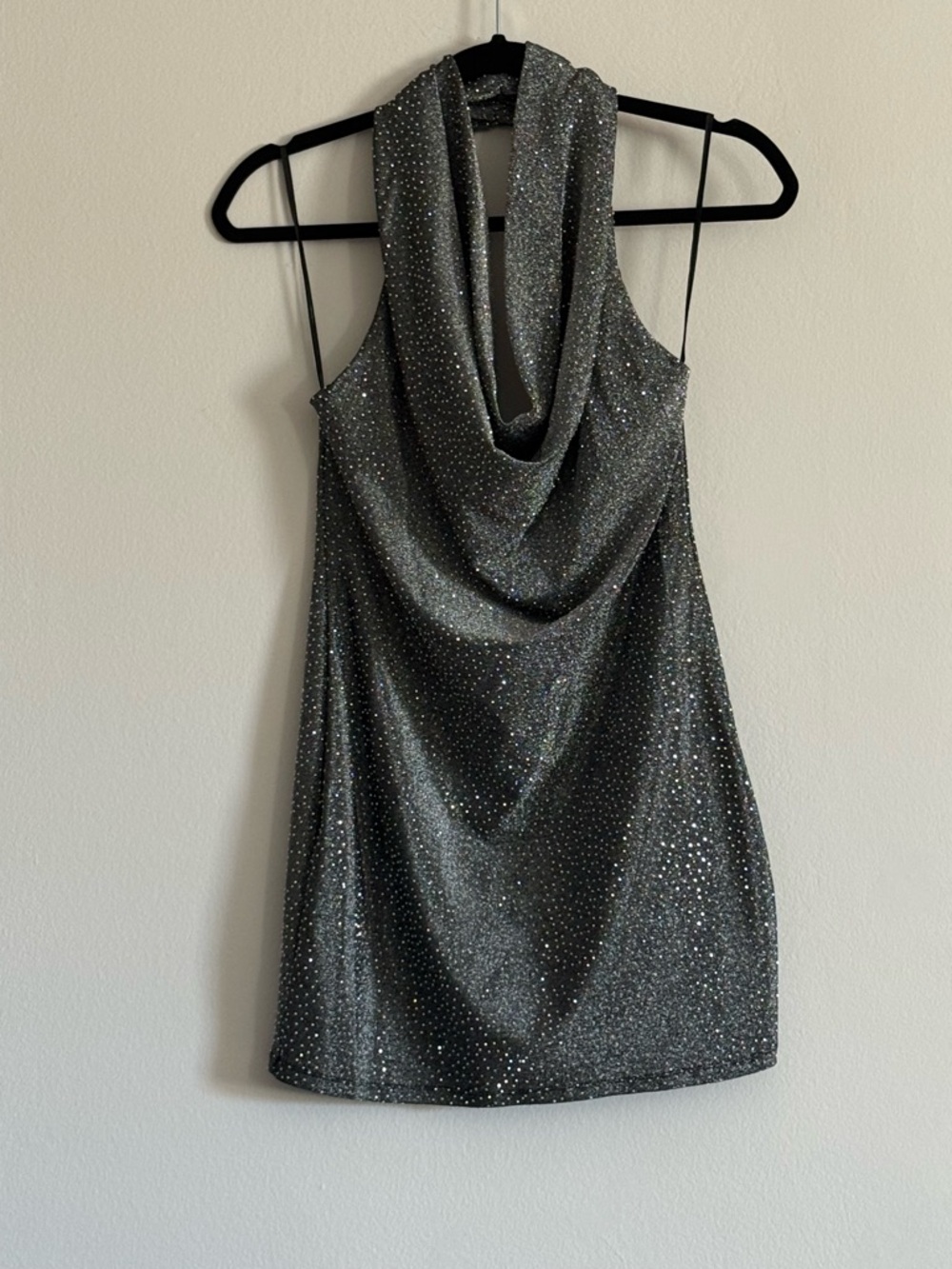 NWT Forever 21 Sparkle Cowl Neck Mini Dress - Silver